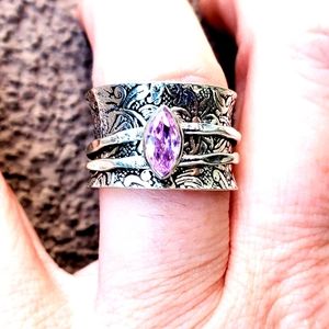 New Pink Topaz 925 Silver Spinner Meditation Ring.
